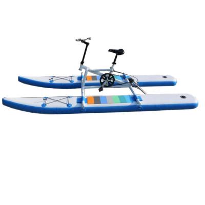 China Drop Stitch Adult Inflatable Single Cycle Water Bike Cheap Sea Pontoon Pedal Boat 320x130x108cm for sale