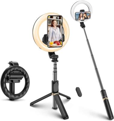 China Hot Sale Q07 Foldable 6 Inch Selfie Ring Lights With Tripod Stand Selfie Video Stick Led Ring Lamp Battery Operated Luz Ring Light for sale