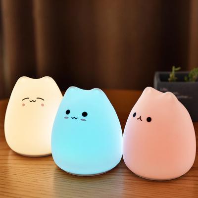 China 2022 Hot Sales Modern Silicone Touch Sensor LED Night Light For Baby Kids 7 Colors Cartoon Cat USB Colorful Soft Night Lamp for sale