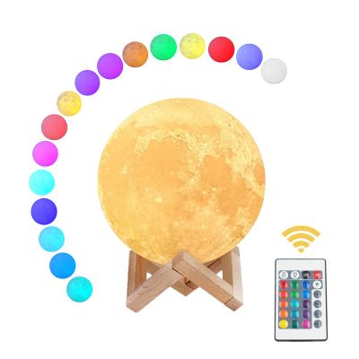 China Eco-friendly Colorful 8cm 3D Printing Remote Control Night Light Rechargeable Dimmable Moon Lamp Sensor Touch Control Moon Light for sale