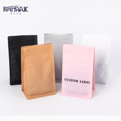 China Food In Stock Custom Logo Flat Barrier Pouches Recycle Coffee Packaging Bag With Valve And Zipper for sale