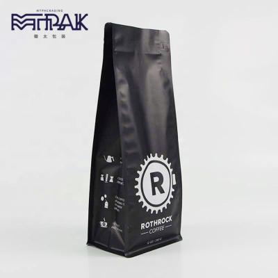 China Professional Supplier Flat Bottom Moisture Proof Packaging Bags Black Resealable Coffee Bags With Valve for sale