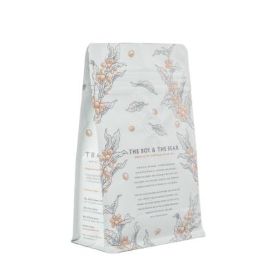 China White Food Beans Packaging Coffe Bag Foil Flat Bottom Bag With Zipper And Valve for sale