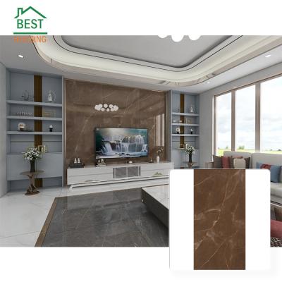 China Glazed metal tiles wholesale 1200x2400 Foshan simple design brown ceramic living room wall tiles for sale