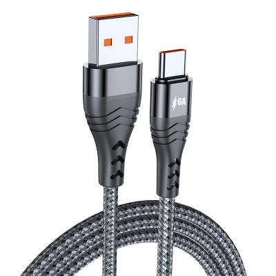 China New 66w 6A New 66w 6A High Quality Nylon Braided Nylon Braided Fast Charging USB Car Mobile Phone Cable Data Cable Fast Charging + Type-C for sale