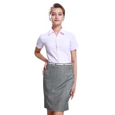 China Custom Made Anti-pilling Short Sleeve Shirt Women's Solid Color Adjustment Sales Pink Shirt Thin Administrative Professional Shirt for sale