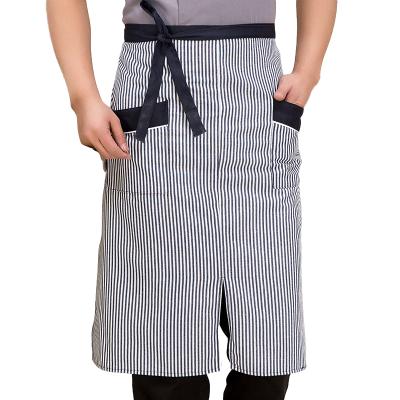 China Drink/Food Wholesales Factory Price Chef Half Striped Double Slant Front Split Short Apron Custom Wholesale for sale