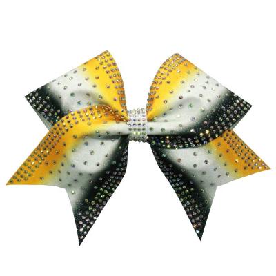 China Wholesale Breathable Free Design Shiny Cheer Bows Rhinestones Logo Cheerleading Bows For Girls for sale