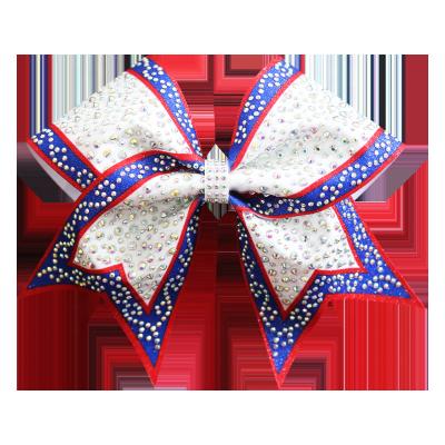 China Wholesale Breathable Glitter Cheer Hair Bows Shiny Sublimation Rhinestone Girls Ribbon Hair Bow AB for sale