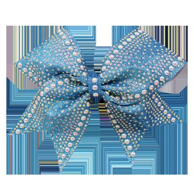 China Low MOQ Breathable Rhinestone Cusotom Logo Cheerleading Hair Bows Sparkle ab Cheerleading Bows for sale