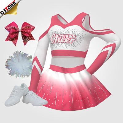 China Breathable Wholesale Digital Printing Pink Cheerleading Uniforms Cheer Uniforms For Girls for sale