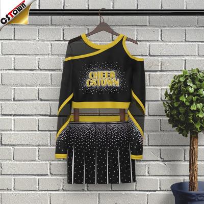 China Breathable Logo Style Black And Yellow Custom Cheerleading Uniforms Cheerleading Equipment For Kids for sale