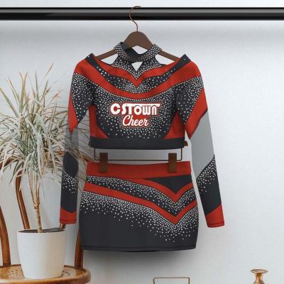 China Manufacturer Breathable Professional Cheer Dance Costume Long Sleeves Custom Made AB Rhinestones Cheer Uniforms for sale