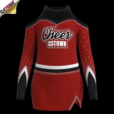 China Manufacturer Breathable AB Rhinestones Cheerleading Uniforms Design Your Own Cheer Leader Uniforms for sale