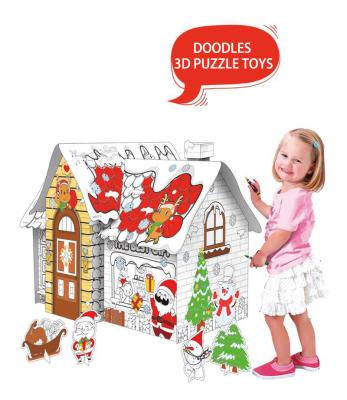 China DIY TOY Doodles 3D Christmas diy house paper drawing puzzle toys kids set graffiti splicing coloring puzzle for Christmas gift for sale