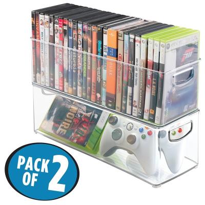 China CD Holder Household Storage Bin for DVDs, PS4 and Xbox Video Games - 2 Pack, Large, Clear for sale