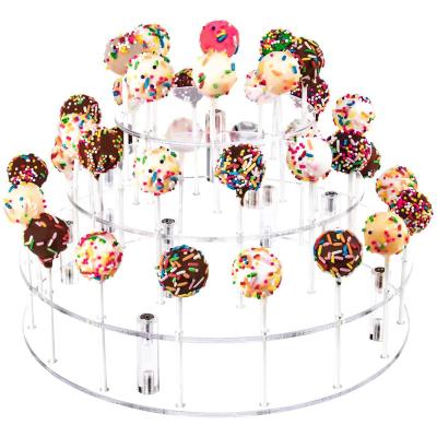 China 3-Tier 18 Holes/36 Holes/30 Holes Factory Round Cake Pop Cake Pop Stand Candy Display Rack Custom Detachable Acrylic Lollipop Holder For Sale for sale