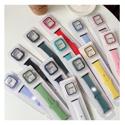 China Fashionable Replacement Silicone Watch Band With Protective Case Wrist Strap For Apple Watch Series for sale