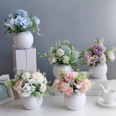 China Artificial flower plastic peony rose hydrangea bud living room dining room table floriculture set decoration ornaments bloom for sale