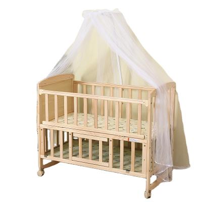 China Modern Customized No Paint In Stock High Quality Unique Solid Convertible Wooden Child Baby Crib Bed Wooden Hutch for sale