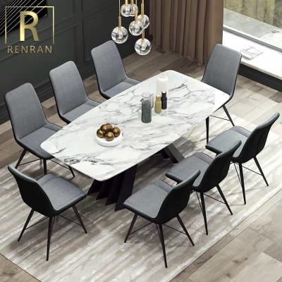 China Modern Design Italian Marble Base Top Black Dining Tables Set 6 Chairs Dining Room Furniture for sale