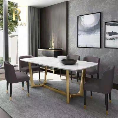 China Modern Popular Modern Stainless Steel Dining Room Furniture Design High Quality Marble Top Dining Table for sale