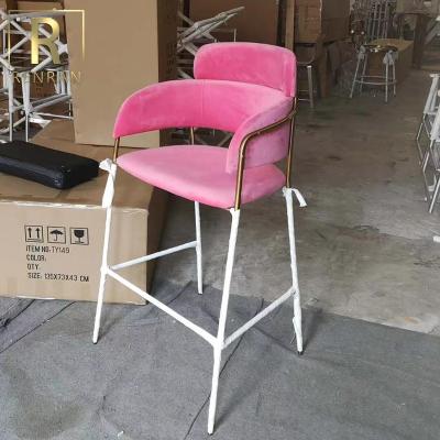 China Modern Light Luxury Design Bar Furniture Stainless Steel Gold Metal Velvet Fabric Bar Chairs Tall Stool Chairs for sale