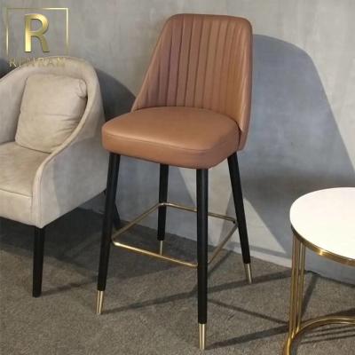 China Modern Popular Fancy Leather Chair Modern Baroque Bar Stool Furniture High Bar Orange Leather Chairs for sale