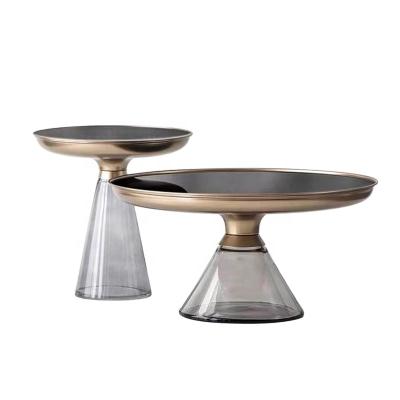 China Modern Home Modern Metal Round Gold Side Table Centerpiece Furniture Clear Glass Coffee Table Set for sale