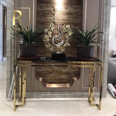 China Modern European Modern Furniture Foyer Home Hotel Bedroom End Table Stainless Steel Style Marble Long Console Table for sale