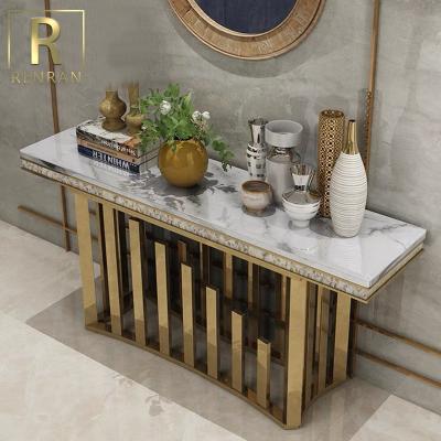 China Basic modern home white marble top gold marble furniture console table top luxury living room furniture for sale