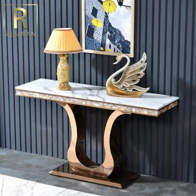 China Modern Home Furniture Gold Base Stainless Steel Console Table White Marble Top Luxury Furniture for sale