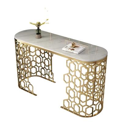 China Italian Modern Luxury Hallway Entryway Marble Console Table With Gold Stainless Steel Coffee Console Table for sale