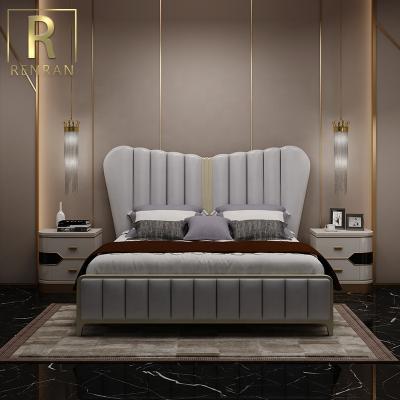 China Italy Milan Contemporary Latest Design High Quality Luxury White Leather Bedroom Furniture Foshan Supplier for sale