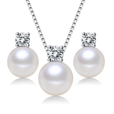 China CLASSIC Fashion Real Freshwater Cultured Pearl Necklace And Earring Pearl Jewelry Set Natural Freshwater Pearl Jewelry Set 925 Silver for sale