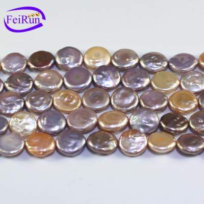 China Natural Freshwater Pearl Strand FEIRUN Pearl FEIRUN 16mm AA+ Nice Luster Coin Pink Large Size Multicolor Freshwater Purple True Shape for sale