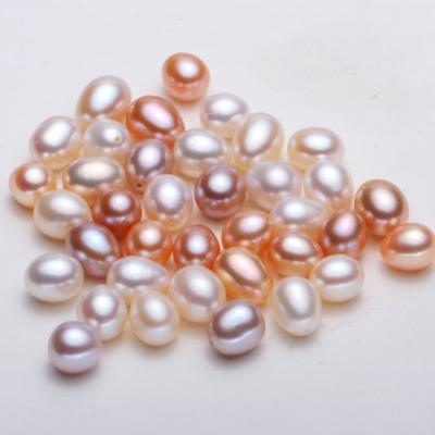 China Freshwater pearl 7-8mm real natural cultured freshwater oval drop rice shape half drilled beads undrilled beads loose no without holes for sale