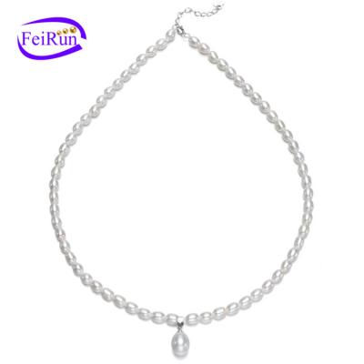 China FEIRUN CLASSIC 5&8mm Freshwater 3A 16inches 925 Sterling Silver Freshwater Pearl Initial Necklace for sale