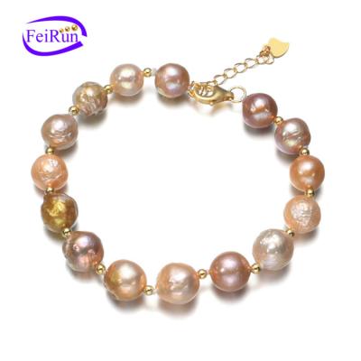 China Others Real 925 Sterling Silver Freshwater 9-10mm Feirun Baroque Pearl Bracelets For Women Fine Jewelry for sale