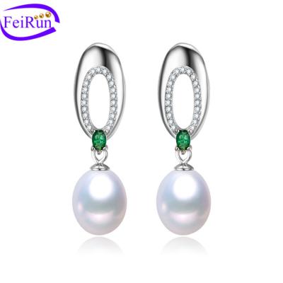 China FEIRUN Cute 925 Fashion Circle Drop Earrings 8mm Sterling Silver Natural Freshwater Gold and Pearl for sale