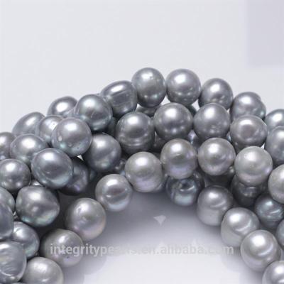 China Alternate 12-14mm round single strand dyed gray freshwater pearl grade dyed for sale