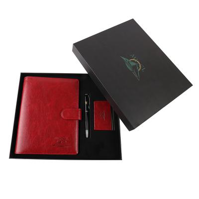 China PU Leather Hardcover Logo Customized Business Gift Promotional Notebook Set with Pen and Card Holder for sale