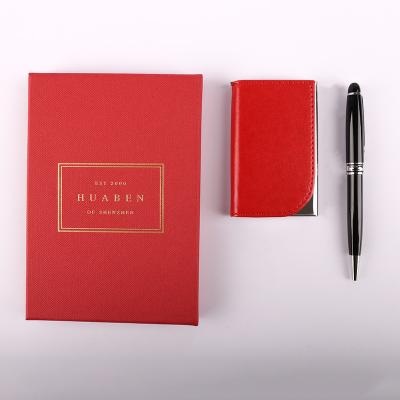 China Gift--Wholesale Promotional Pens PU Leather Business Card Holder and Pen Set for sale