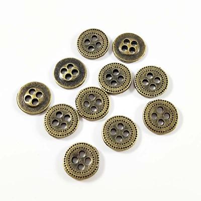 China Wholesale Type 4 Holes Antique Brass Metal Zinc Alloy Shirt Miscellaneous Dry Cleaning Button for sale