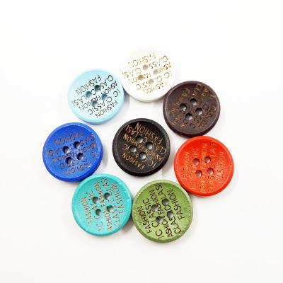 China Dry Cleaning Wholesale 4 Holes Round Custom Logo Natural Painted Wood Buttons for sale