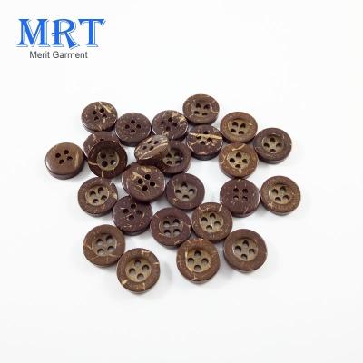 China High End Natural Flatback 4 Holes 18L Brown Coconut Shell Washable Bulk Buttons For Baby Clothes for sale