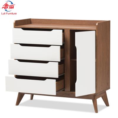 China Eco - Friendly Antique White And Walnut Wood Storage Shoe Cabinet for sale