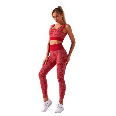 China Breathable Sports Fitness Gym Leopard Yoga Suit Booty Seamless 2PC Bra And Leggings Yoga Set For Women for sale