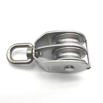 China Marine Hardware Silent Smooth For Sliding Doors Waterproof Wire Rope Pulley Stainless Steel Material Double Pulley for sale