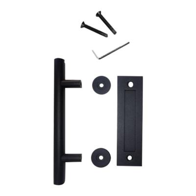 China Black Modern Carbon Steel 304 Stainless Steel Wardrobe Barn Door Flow Handle Pull Set for sale